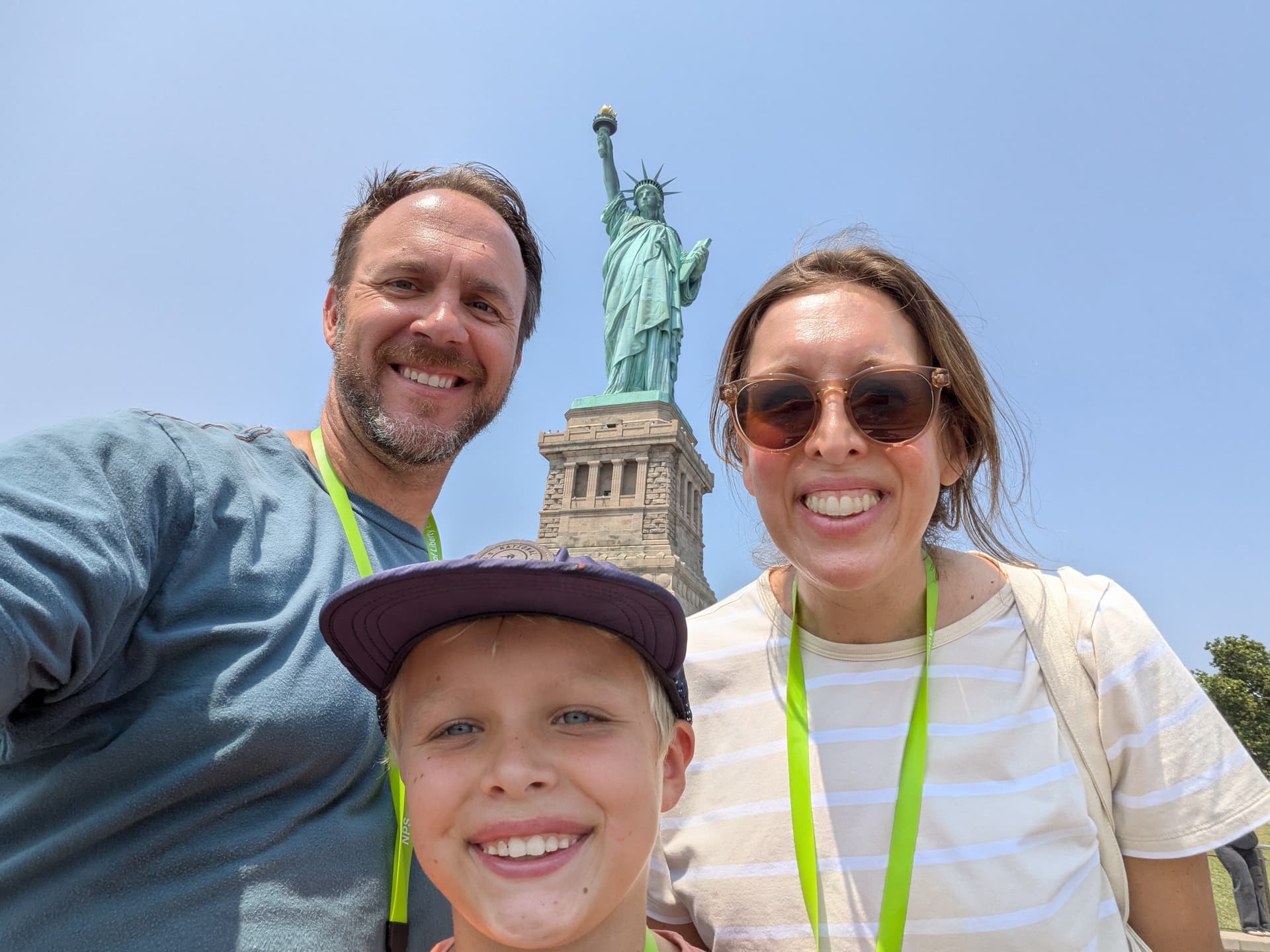 Scott McConnell with family at the Statue of Liberty